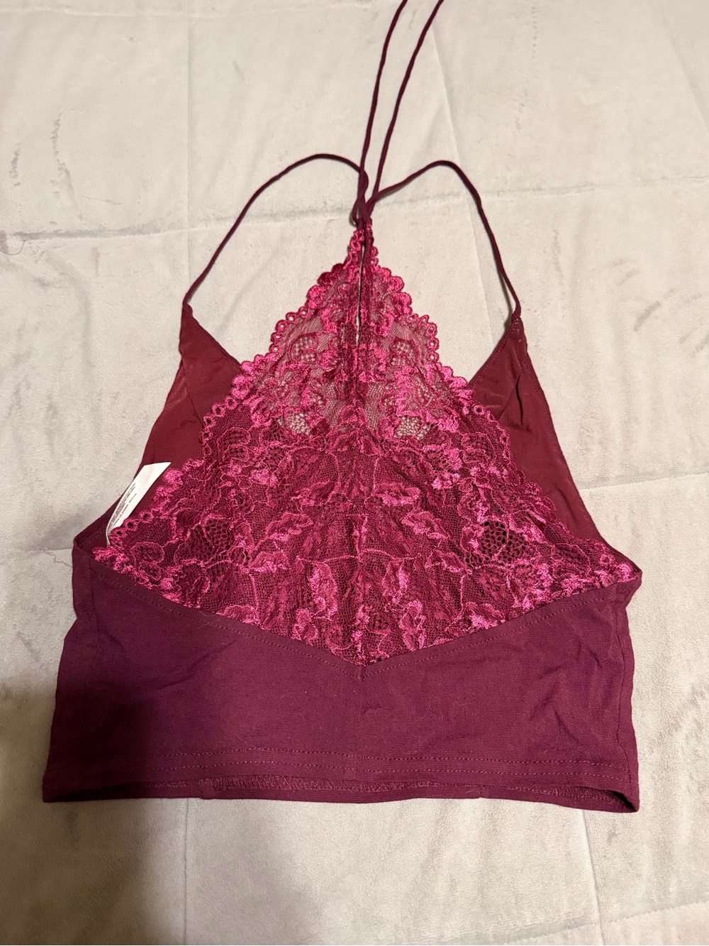 Free People Lace Halter Bralette in Burgundy and Raspberry Pink